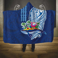 Hawaiian Mele Kalikimaka Hooded Blanket Funny Santa on Whale Island with Kakau Tattoos LT03 - Polynesian Pride