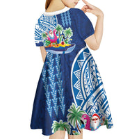 Hawaiian Mele Kalikimaka Kid Short Sleeve Dress Funny Santa on Whale Island with Kakau Tattoos LT03 - Polynesian Pride