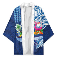 Hawaiian Mele Kalikimaka Kimono Funny Santa on Whale Island with Kakau Tattoos LT03 Unisex Blue - Polynesian Pride