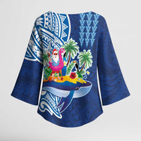 Hawaiian Mele Kalikimaka Kimono Sleeve Blouse Funny Santa on Whale Island with Kakau Tattoos LT03 - Polynesian Pride