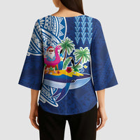 Hawaiian Mele Kalikimaka Kimono Sleeve Blouse Funny Santa on Whale Island with Kakau Tattoos LT03 - Polynesian Pride
