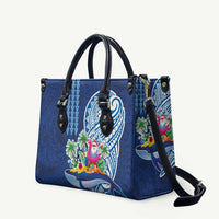 Hawaiian Mele Kalikimaka Leather Bag Funny Santa on Whale Island with Kakau Tattoos LT03 Blue - Polynesian Pride
