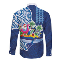 Hawaiian Mele Kalikimaka Long Sleeve Button Shirt Funny Santa on Whale Island with Kakau Tattoos LT03 - Polynesian Pride