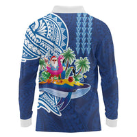 Hawaiian Mele Kalikimaka Long Sleeve Polo Shirt Funny Santa on Whale Island with Kakau Tattoos LT03 - Polynesian Pride