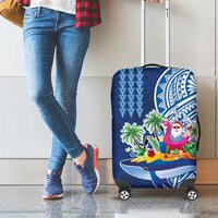 Hawaiian Mele Kalikimaka Luggage Cover Funny Santa on Whale Island with Kakau Tattoos LT03 - Polynesian Pride