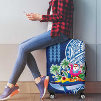 Hawaiian Mele Kalikimaka Luggage Cover Funny Santa on Whale Island with Kakau Tattoos LT03 - Polynesian Pride