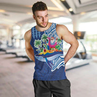 Hawaiian Mele Kalikimaka Men Tank Top Funny Santa on Whale Island with Kakau Tattoos LT03 Blue - Polynesian Pride