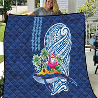 Hawaiian Mele Kalikimaka Quilt Funny Santa on Whale Island with Kakau Tattoos LT03 Blue - Polynesian Pride