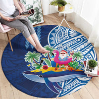 Hawaiian Mele Kalikimaka Round Carpet Funny Santa on Whale Island with Kakau Tattoos LT03 - Polynesian Pride