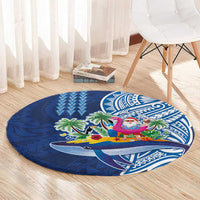 Hawaiian Mele Kalikimaka Round Carpet Funny Santa on Whale Island with Kakau Tattoos LT03 - Polynesian Pride