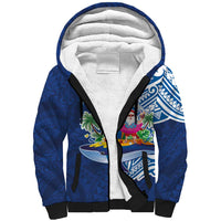 Hawaiian Mele Kalikimaka Sherpa Hoodie Funny Santa on Whale Island with Kakau Tattoos LT03 Unisex Blue - Polynesian Pride
