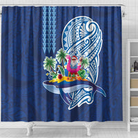 Hawaiian Mele Kalikimaka Shower Curtain Funny Santa on Whale Island with Kakau Tattoos LT03 - Polynesian Pride