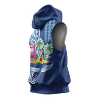 Hawaiian Mele Kalikimaka Sleeveless Hoodie Funny Santa on Whale Island with Kakau Tattoos LT03 - Polynesian Pride