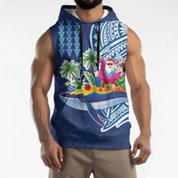 Hawaiian Mele Kalikimaka Sleeveless Hoodie Funny Santa on Whale Island with Kakau Tattoos LT03 - Polynesian Pride
