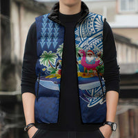 Hawaiian Mele Kalikimaka Sleeveless Puffer Jacket Funny Santa on Whale Island with Kakau Tattoos LT03 - Polynesian Pride