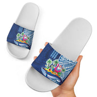 Hawaiian Mele Kalikimaka Slide Sandals Funny Santa on Whale Island with Kakau Tattoos LT03 - Polynesian Pride