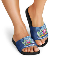 Hawaiian Mele Kalikimaka Slide Sandals Funny Santa on Whale Island with Kakau Tattoos LT03 - Polynesian Pride