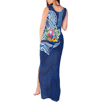 Hawaiian Mele Kalikimaka Tank Maxi Dress Funny Santa on Whale Island with Kakau Tattoos LT03 - Polynesian Pride