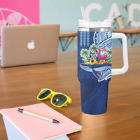 Hawaiian Mele Kalikimaka Tumbler With Handle Funny Santa on Whale Island with Kakau Tattoos LT03 - Polynesian Pride