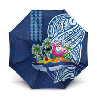 Hawaiian Mele Kalikimaka Umbrella Funny Santa on Whale Island with Kakau Tattoos LT03 One Size Folded 11.42 inch Opened Diameter 37.4 inch Blue - Polynesian Pride