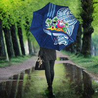 Hawaiian Mele Kalikimaka Umbrella Funny Santa on Whale Island with Kakau Tattoos LT03 - Polynesian Pride