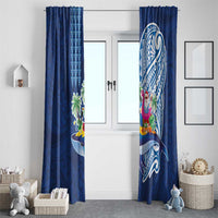 Hawaiian Mele Kalikimaka Window Curtain Funny Santa on Whale Island with Kakau Tattoos LT03 - Polynesian Pride