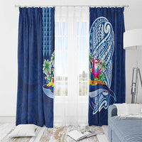 Hawaiian Mele Kalikimaka Window Curtain Funny Santa on Whale Island with Kakau Tattoos LT03 - Polynesian Pride