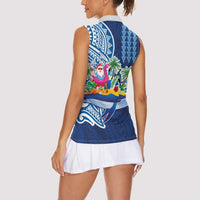 Hawaiian Mele Kalikimaka Women Sleeveless Polo Shirt Funny Santa on Whale Island with Kakau Tattoos LT03 - Polynesian Pride