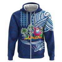 Hawaiian Mele Kalikimaka Zip Hoodie Funny Santa on Whale Island with Kakau Tattoos LT03 Zip Hoodie Blue - Polynesian Pride
