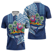 Hawaiian Mele Kalikimaka Zipper Polo Shirt Funny Santa on Whale Island with Kakau Tattoos LT03 - Polynesian Pride