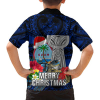 Guam Christmas Family Matching Summer Maxi Dress and Hawaiian Shirt Santa Gift Latte Stone and Sea Turle Mix Hibiscus Chamorro Blue Style LT03 - Polynesian Pride