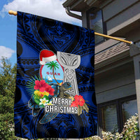 Guam Christmas Garden Flag Santa Gift Latte Stone and Sea Turle Mix Hibiscus Chamorro Blue Style LT03 - Polynesian Pride