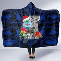 Guam Christmas Hooded Blanket Santa Gift Latte Stone and Sea Turle Mix Hibiscus Chamorro Blue Style LT03 - Polynesian Pride