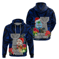 Guam Christmas Hoodie Santa Gift Latte Stone and Sea Turle Mix Hibiscus Chamorro Blue Style LT03 - Polynesian Pride