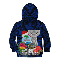 Guam Christmas Kid Hoodie Santa Gift Latte Stone and Sea Turle Mix Hibiscus Chamorro Blue Style LT03 - Polynesian Pride