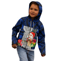 Guam Christmas Kid Hoodie Santa Gift Latte Stone and Sea Turle Mix Hibiscus Chamorro Blue Style LT03 - Polynesian Pride