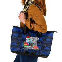 Guam Christmas Leather Tote Bag Santa Gift Latte Stone and Sea Turle Mix Hibiscus Chamorro Blue Style LT03 red - Polynesian Pride
