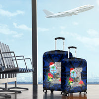Guam Christmas Luggage Cover Santa Gift Latte Stone and Sea Turle Mix Hibiscus Chamorro Blue Style LT03 - Polynesian Pride