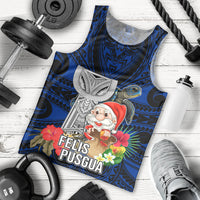 Guam Christmas Men Tank Top Santa Gift Latte Stone and Sea Turle Mix Hibiscus Chamorro Blue Style LT03 - Polynesian Pride