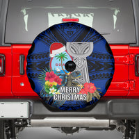 Guam Christmas Spare Tire Cover Santa Gift Latte Stone and Sea Turle Mix Hibiscus Chamorro Blue Style LT03 - Polynesian Pride