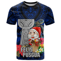 Guam Christmas T Shirt Santa Gift Latte Stone and Sea Turle Mix Hibiscus Chamorro Blue Style LT03 Blue - Polynesian Pride