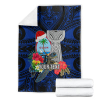 Custom Guam Christmas Blanket Santa Gift Latte Stone and Sea Turle Mix Hibiscus Chamorro Blue Style LT03