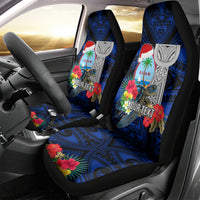 Custom Guam Christmas Car Seat Cover Santa Gift Latte Stone and Sea Turle Mix Hibiscus Chamorro Blue Style LT03 - Polynesian Pride