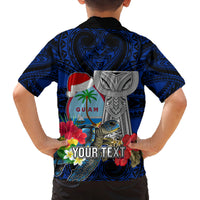 Custom Guam Christmas Family Matching Summer Maxi Dress and Hawaiian Shirt Santa Gift Latte Stone and Sea Turle Mix Hibiscus Chamorro Blue Style LT03 - Polynesian Pride
