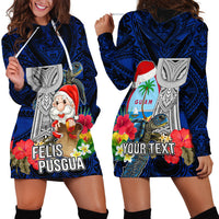 Custom Guam Christmas Hoodie Dress Santa Gift Latte Stone and Sea Turle Mix Hibiscus Chamorro Blue Style LT03 - Polynesian Pride