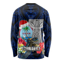 Custom Guam Christmas Long Sleeve Shirt Santa Gift Latte Stone and Sea Turle Mix Hibiscus Chamorro Blue Style LT03 - Polynesian Pride