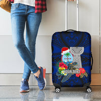 Custom Guam Christmas Luggage Cover Santa Gift Latte Stone and Sea Turle Mix Hibiscus Chamorro Blue Style LT03 - Polynesian Pride