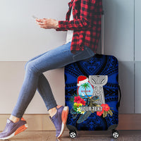 Custom Guam Christmas Luggage Cover Santa Gift Latte Stone and Sea Turle Mix Hibiscus Chamorro Blue Style LT03 - Polynesian Pride