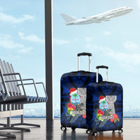 Custom Guam Christmas Luggage Cover Santa Gift Latte Stone and Sea Turle Mix Hibiscus Chamorro Blue Style LT03 - Polynesian Pride