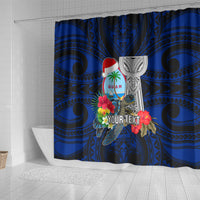 Custom Guam Christmas Shower Curtain Santa Gift Latte Stone and Sea Turle Mix Hibiscus Chamorro Blue Style LT03 - Polynesian Pride